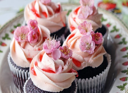 Chocolate Cupcakes with Buttercream and Strawberry Jam Drizzle