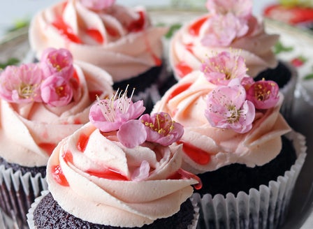 Chocolate Cupcakes with Buttercream and Strawberry Jam Drizzle