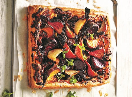 Caramelised Onion Tart with Rainbow Beetroot