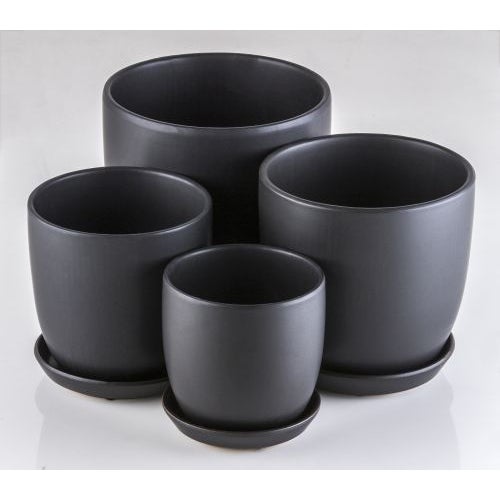 Tulip Pot With Saucer Matt Black - D19cm
